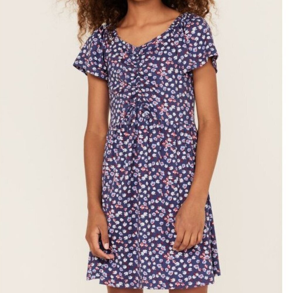 Shyanne Girl's XL Ditsy Floral Flowy Dress - Blue